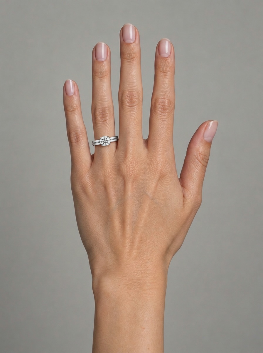 Помолвочное кольцо с бриллиантом 0.3 ct на руке
