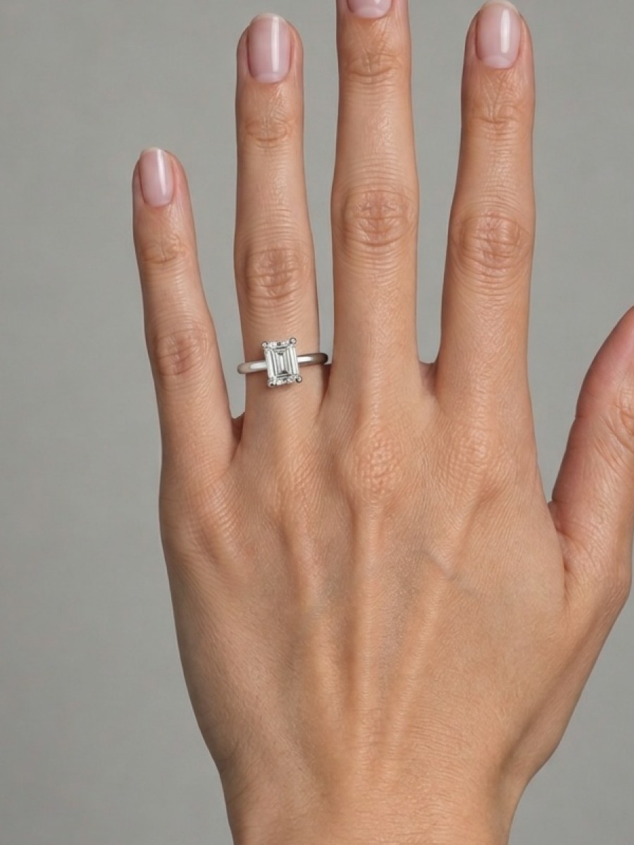 Кольцо с бриллиантом 0.5 ct в огранке эмеральд на руке